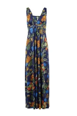 Tropical Print Plunge Maxi Dress -Hallmark Style D143401 MULTI NAVY 5
