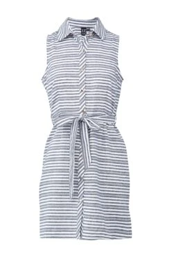 Striped Tie Waist Shirt Dress -Hallmark Style D143444 NAVY 5