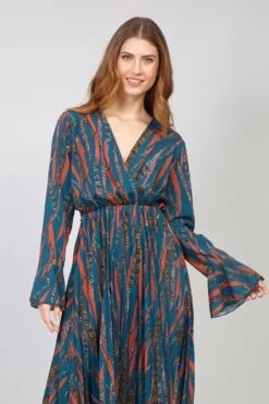 Striped Plunge Dress -Hallmark Style D150274 TEAL 3