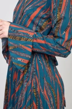 Striped Plunge Dress -Hallmark Style D150274 TEAL 4