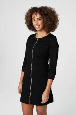 Zip Front Collarless Denim Dress -Hallmark Style D151521 BLACK 2