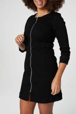 Zip Front Collarless Denim Dress -Hallmark Style D151521 BLACK 3