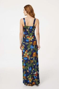 Tropical Print Plunge Maxi Dress -Hallmark Style D152018 MULTI NAVY 4
