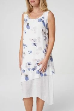 Leaf Print Layered Swing Dress -Hallmark Style D152613 BLUE 3