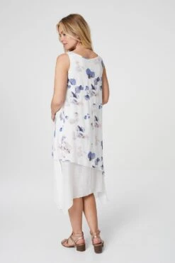 Leaf Print Layered Swing Dress -Hallmark Style D152613 BLUE 4