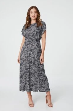 Floral Round Neck Midi Dress -Hallmark Style D153423 NAVY 1