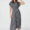 Floral Round Neck Midi Dress -Hallmark Style D153423 NAVY 2