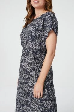 Floral Round Neck Midi Dress -Hallmark Style D153423 NAVY 4
