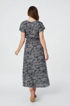 Floral Round Neck Midi Dress -Hallmark Style D153423 NAVY 6