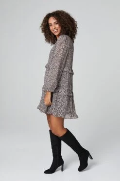 Ditsy Floral V-Neck Tiered Smock Dress -Hallmark Style D155503 PINK 2