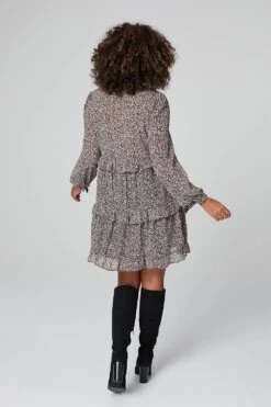 Ditsy Floral V-Neck Tiered Smock Dress -Hallmark Style D155503 PINK 5