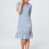 Bird Print Short Sleeve Tea Dress -Hallmark Style D156123 BLUE 2