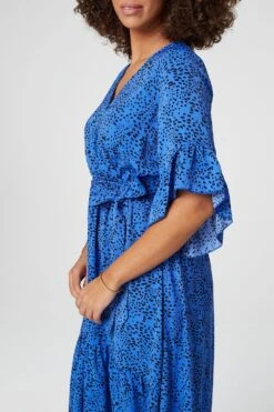 Ditsy Print Wrap Front Midi Dress -Hallmark Style D157214 BLUE 3