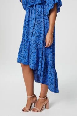 Ditsy Print Wrap Front Midi Dress -Hallmark Style D157214 BLUE 4
