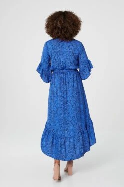 Ditsy Print Wrap Front Midi Dress -Hallmark Style D157214 BLUE 5