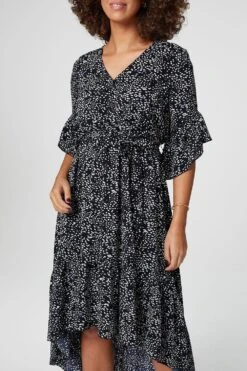 Ditsy Print Wrap Front Midi Dress -Hallmark Style D157214 NAVY 4