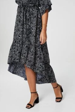 Ditsy Print Wrap Front Midi Dress -Hallmark Style D157214 NAVY 5