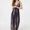 Peacock Print A-Line Maxi Dress -Hallmark Style D157279 MULTI BLACK 2