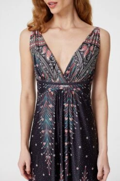 Peacock Print A-Line Maxi Dress -Hallmark Style D157279 MULTI BLACK 5