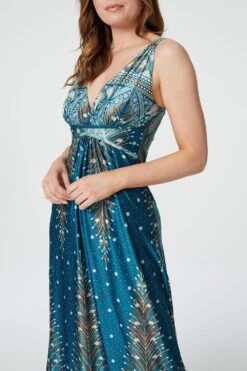 Peacock Print A-Line Maxi Dress -Hallmark Style D157279 MULTI GREEN 4