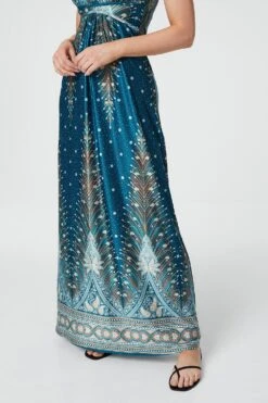 Peacock Print A-Line Maxi Dress -Hallmark Style D157279 MULTI GREEN 5