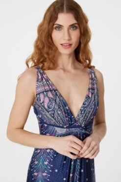 Peacock Print A-Line Maxi Dress -Hallmark Style D157279 MULTI NAVY 3