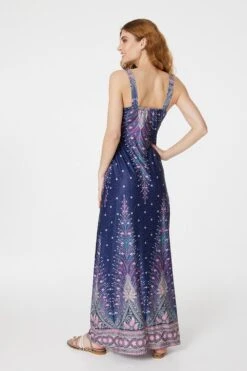 Peacock Print A-Line Maxi Dress -Hallmark Style D157279 MULTI NAVY 4