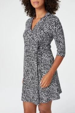 Animal Print Wrap Short Dress -Hallmark Style D159225 BLACK AND WHITE 3