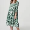 Printed Tiered Midi Smock Dress -Hallmark Style D160006 KHAKI 1