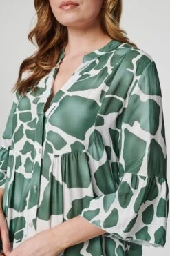 Printed Tiered Midi Smock Dress -Hallmark Style D160006 KHAKI 5