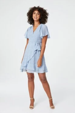 Ditsy Print Wrap Skater Dress