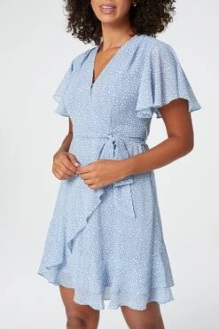 Ditsy Print Wrap Skater Dress -Hallmark Style D160016 BLUE 3