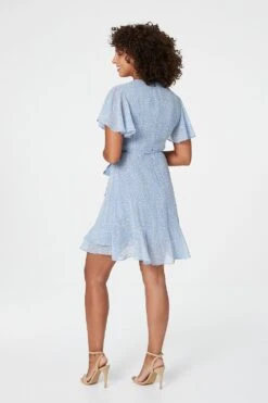 Ditsy Print Wrap Skater Dress -Hallmark Style D160016 BLUE 5