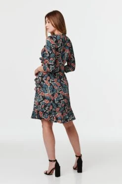 Floral 3/4 Sleeve Frilled Dress 11 Floral 3/4 Sleeve Frilled Dress -Hallmark Style D160200 MULTI BLACK 2