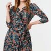 Floral 3/4 Sleeve Frilled Dress