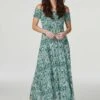 Ditsy Floral Bardot Maxi Dress -Hallmark Style D160369 GREEN 1