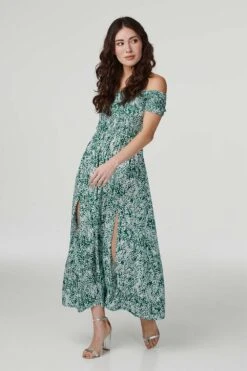 Ditsy Floral Bardot Maxi Dress -Hallmark Style D160369 GREEN 2