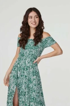 Ditsy Floral Bardot Maxi Dress -Hallmark Style D160369 GREEN 6