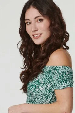 Ditsy Floral Bardot Maxi Dress -Hallmark Style D160369 GREEN 7