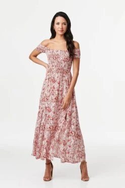 Ditsy Floral Bardot Maxi Dress -Hallmark Style D160369 RED 1