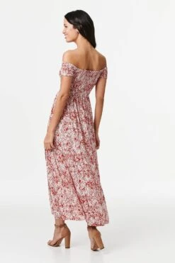 Ditsy Floral Bardot Maxi Dress -Hallmark Style D160369 RED 4