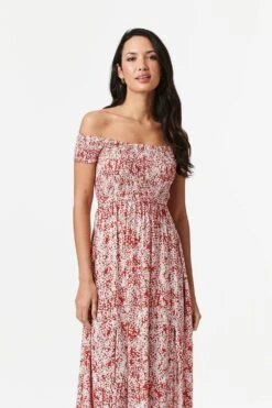 Ditsy Floral Bardot Maxi Dress -Hallmark Style D160369 RED 6