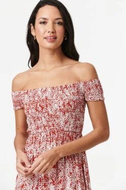 Ditsy Floral Bardot Maxi Dress -Hallmark Style D160369 RED 7