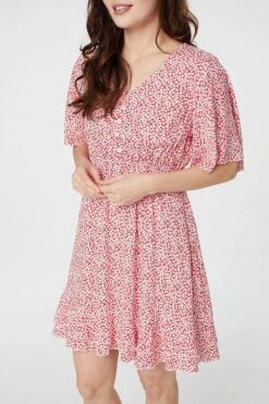 Ditsy Print Fit & Flare Mini Dress -Hallmark Style D160370 RED 4