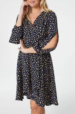 Ditsy Print Wrap Front Dress -Hallmark Style D160379 MULTI NAVY 4