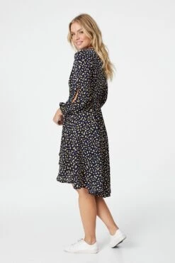 Ditsy Print Wrap Front Dress -Hallmark Style D160379 MULTI NAVY 5