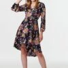 Floral Split Sleeve Wrap Dress 2 Floral Split Sleeve Wrap Dress -Hallmark Style D160382 NAVY 1