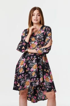 Floral Split Sleeve Wrap Dress -Hallmark Style D160382 NAVY 4