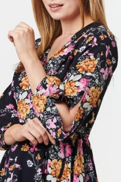 Floral Split Sleeve Wrap Dress -Hallmark Style D160382 NAVY 6