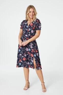 Floral Short Sleeve Dress -Hallmark Style D160396 NAVY 2